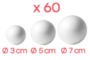 Bolas de poliestireno Ø 3, 5 y 7 cm - 60 pcs (20 bolas por tamaño) - Bolas de poliestireno 10365 - 10doigts.fr