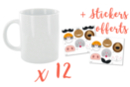 12 Tazas de porcelana blanca + 12 pegatinas de animales de regalo - Soportes de cerámica para decorar 44160 - 10doigts.fr