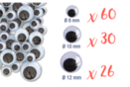 Black Moving Eyes: Ø 8 mm (x 60) + Ø 1 cm (x 30) + Ø 1.2 cm (x 26) - 116 eyes - Googly Eyes 03906 - 10doigts.fr