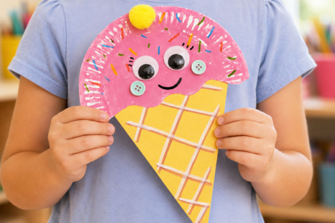Ice cream cone with a cardboard plate