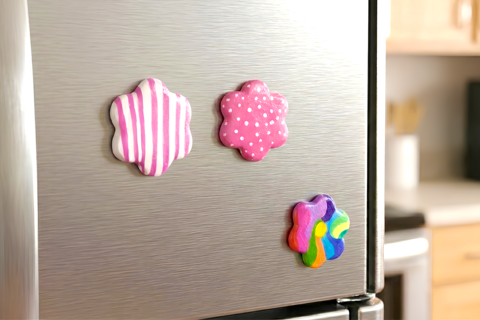 Self-hardening clay flower magnets