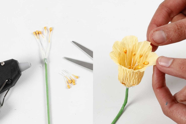 100 pistilos de flores - Naranja - Fleurs en papier crépon : créez des bouquets éternels - 10doigts.fr