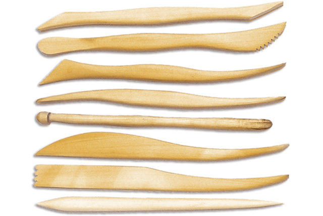 Set de 8 grandes Estecas de madera, formas surtidas - Outils de Modelage - 10doigts.fr