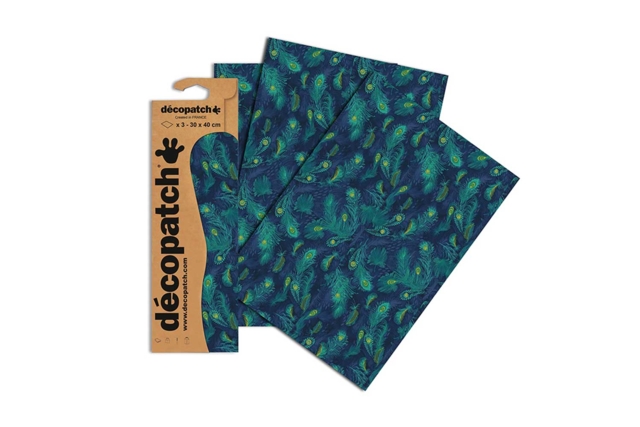 3 hojas de decopatch plumas azules - Papiers Décopatch - 10doigts.fr