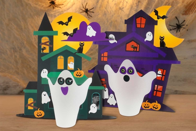 3 mansiones con pequeños fantasmas - Kits créatifs Halloween - 10doigts.fr