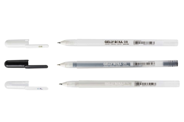 3 Sakura Gelly Roll Gel Pens — Black White and Glittery - Feutres calibrés et fineliners pour le dessin de précision - 10doigts.fr