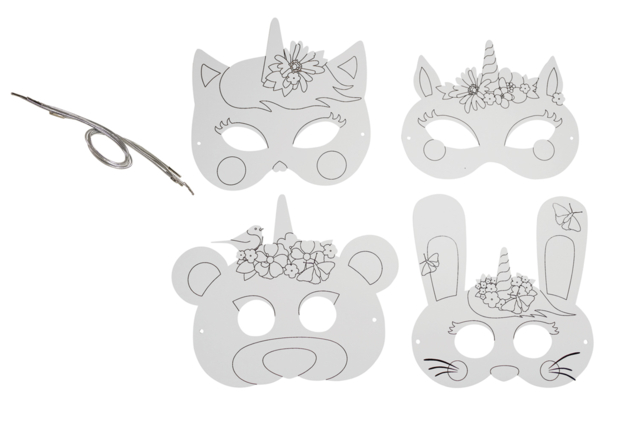4 máscaras unicornio a colorear hilos elásticos - Masques créatifs enfants - 10doigts.fr