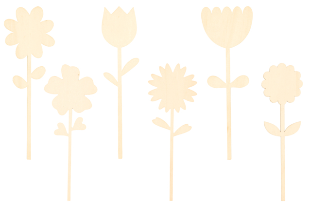 Assorted Wooden Flowers - 6 Pieces - 5 - Wooden Shapes - 10doigts.com - Supports plats en bois - 10doigts.fr