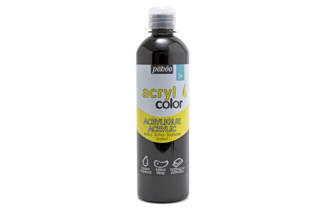 Pintura acrílica brillante 500 ml - Negro - Peinture acrylique satinée, brillante - 10doigts.fr
