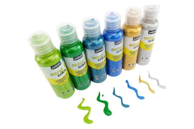 Pébéo Glitter Acrylic Paint, 150 ml - 12 Colors - 4 - Effect Acrylic Paint - 10doigts.com - Peinture acrylique à effets - 10doigts.fr