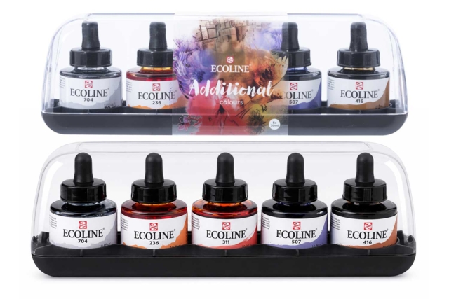 Acuarela líquida Ecoline - 5 colores complementarios - Encres beaux-arts : encre de Chine et encres acryliques - 10doigts.fr