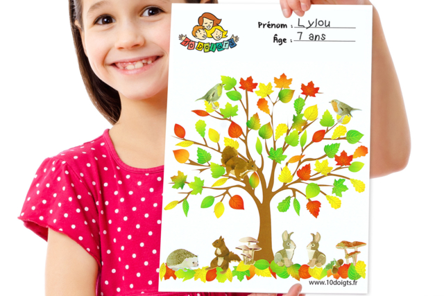 Árbol de otoño para decorar con gomets - Des gommettes animaux pour créer et apprendre dès la maternelle - 10doigts.fr