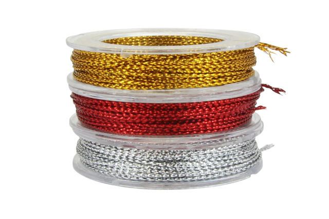Metallic Polyester Cord: Gold, Silver, and Red - 2 - Threads and Cords - 10doigts.com - Cordons d'emballage - 10doigts.fr