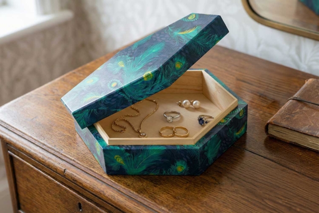 Wooden Hexagonal Box - 16 x 14 cm - 2 - Wooden Boxes - 10doigts.com - Boîtes en bois - 10doigts.fr