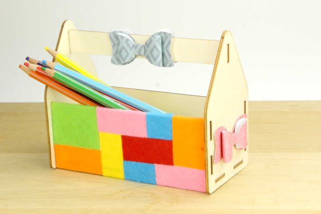 caja de madera casa fieltro - Boîtes en bois - 10doigts.fr