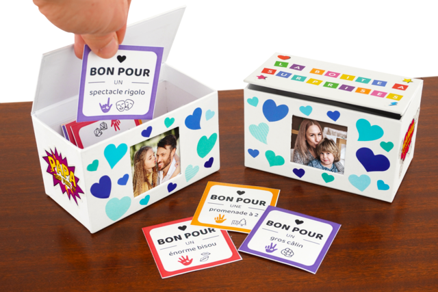 Caja sorpresa de vales para la fiesta de los padres - Boîtes et corbeilles en carton - 10doigts.fr