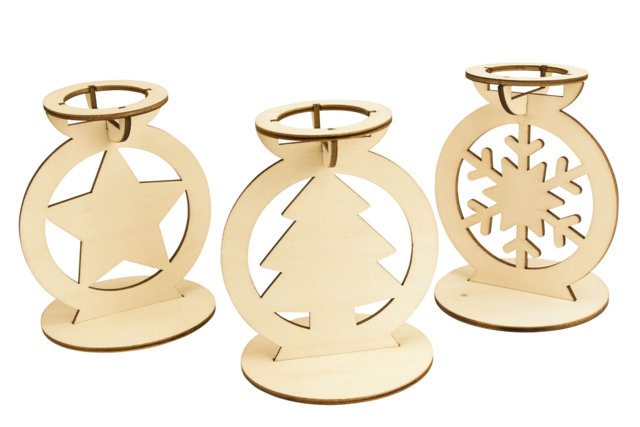 Wooden Christmas Candle Holders - 3 Pieces - 2 - Christmas Lanterns - 10doigts.com - Photophores Noël - 10doigts.fr
