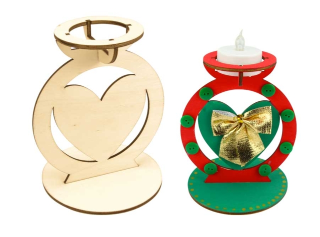 Heart-Shaped Wooden Candle Holders - 6 Pieces - 1 - Wood Candle Holders - 10doigts.com - Bougeoirs en bois - 10doigts.fr