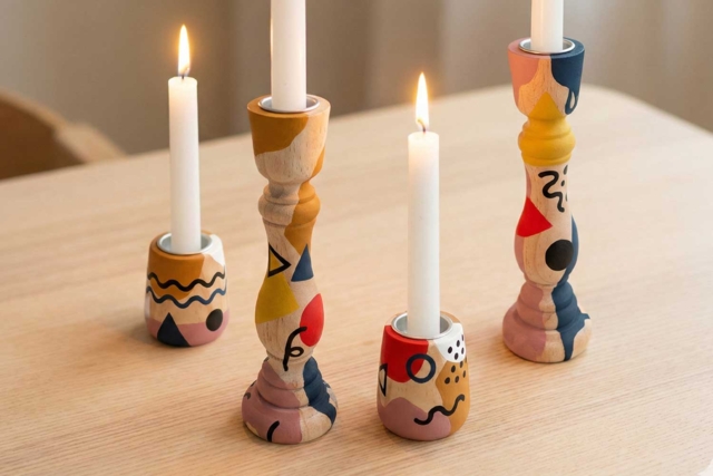 Bougeoirs en bois - Formes au choix - 3 - Wood Candle Holders - 10doigts.com - Bougeoirs en bois - 10doigts.fr