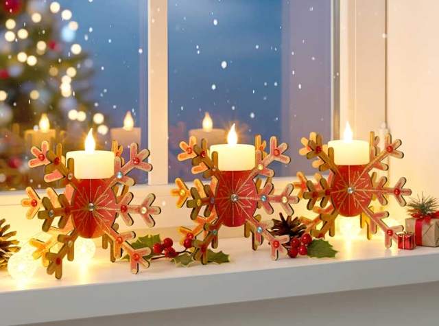 Wooden Snowflake Candle Holders - 6 Pieces - 2 - Christmas Lanterns - 10doigts.com - Photophores Noël - 10doigts.fr