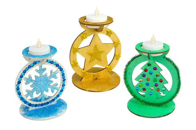 Wooden Christmas Candle Holders - 3 Pieces - 3 - Christmas Lanterns - 10doigts.com - Photophores Noël - 10doigts.fr