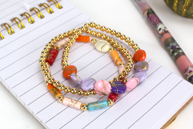 pulsera de tendencia perlas splatter y perlas doradas - Perles Acrylique - 10doigts.fr