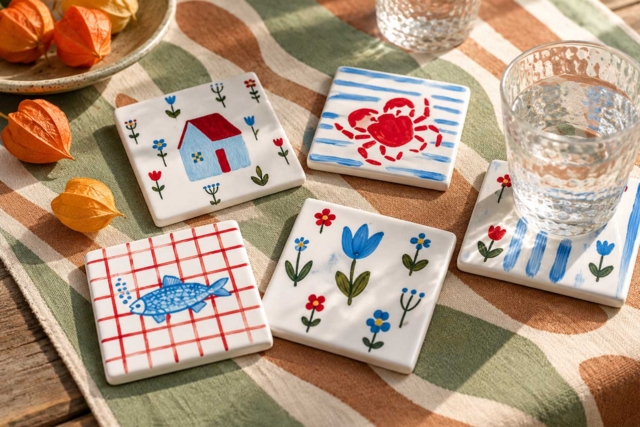 10 x 10 cm Handmade Ceramic Tiles - Supports en céramique à décorer - 10doigts.fr