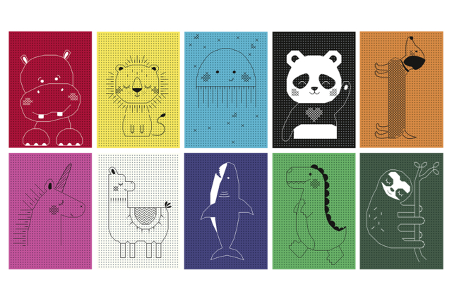 tarjeta bordado animales niños - Tambours et toiles à broder - 10doigts.fr