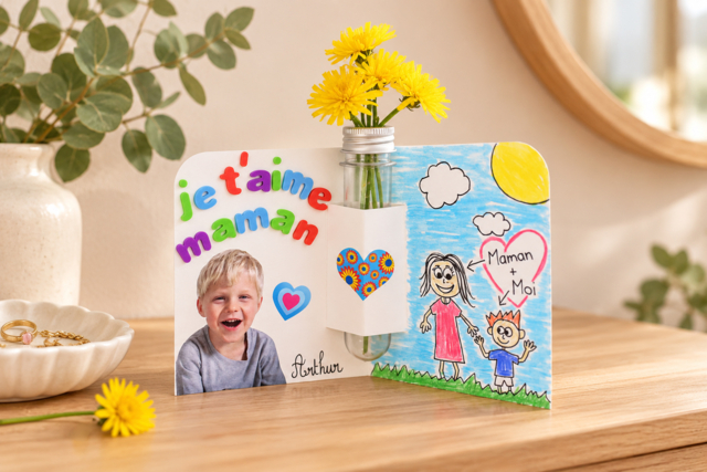 flower vase card Mother's Day - Kits carteries - 10doigts.fr