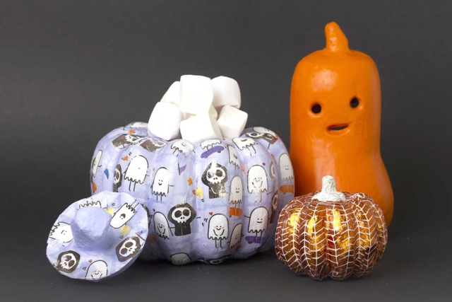 Paper Mache Pumpkin Box - 14 cm - 6 - Halloween Decoration Stands - 10doigts.com - Supports d'Halloween à décorer - 10doigts.fr