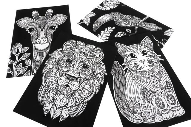 Velvet Animal Coloring Pages, A4 Format - 4 Cards - 1 - Coloring Supports - 10doigts.com - Coloriage - 10doigts.fr