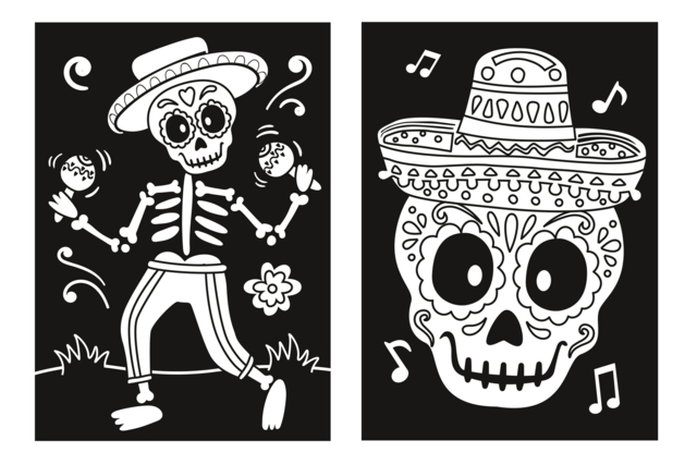 Coloriages de terciopelo esqueletos - Kits créatifs Halloween - 10doigts.fr