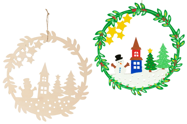 Corona de madera muñeco de nieve - Couronnes de Noël - 10doigts.fr