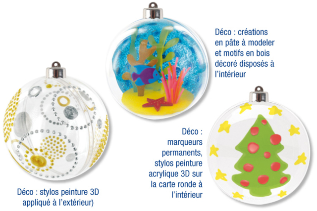 Decoraciones de Navidad para colgar: bolas de plástico transparente 3 en 1 - Boules de Noël DIY - 10doigts.fr