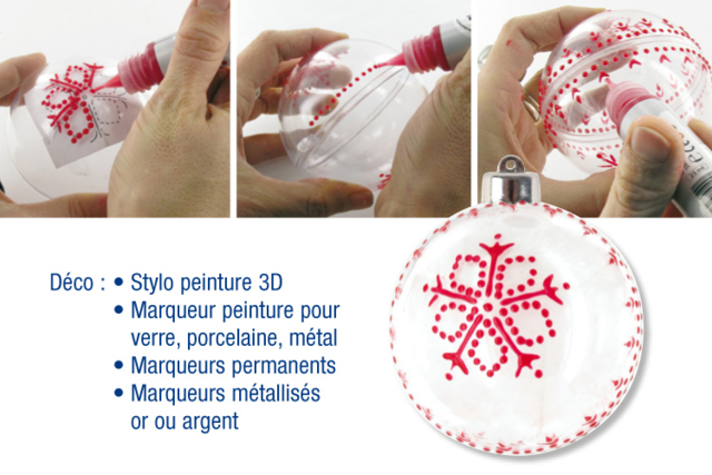 Decoraraciones de Navidad para colgar: bolas de plástico transparente 3 en 1 - Boules de Noël DIY - 10doigts.fr