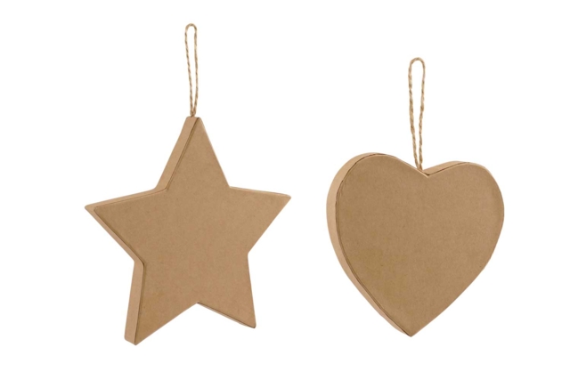 Star and Heart Cardboard Kraft Ornaments - 2 - Christmas Garland and Ornaments - 10doigts.com - Guirlandes et suspensions Noël - 10doigts.fr
