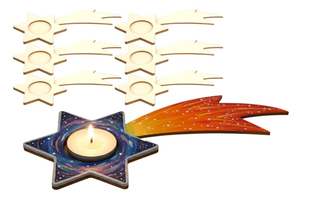 Wooden Shooting Star Candle Holders - 6 Pieces - 1 - Christmas Lanterns - 10doigts.com - Photophores Noël - 10doigts.fr