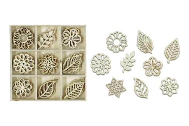 hoja flores en madera decoración scrapbooking - Déco en bois brut - 10doigts.fr