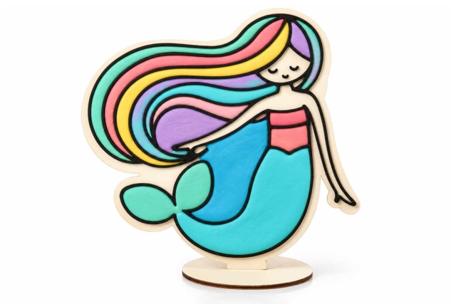 Figurine décorative Sirène en bois - Formes en bois à décorer - 10doigts.fr