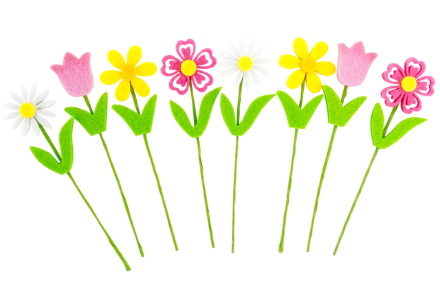 Felt Flowers on Stems - 8 Pieces - 1 - Decorative Flowers and Leaves - 10doigts.com - Décorations fleurs et feuilles : ajoutez une touche de nature à toutes vos créations - 10doigts.fr