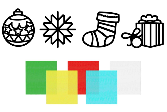 Stained Glass Paper Craft Kit, Christmas Theme - 4 Shapes - 4 - Christmas Window Decorations - 10doigts.com - Décors de fenêtres Noël - 10doigts.fr