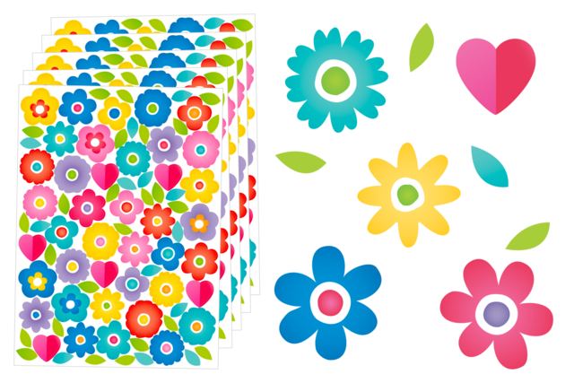 Flower and Heart Stickers - 320 pcs - 1 - Flower, Fruit, and Vegetable Stickers - 10doigts.com - Gommettes Fleurs, Fruits et Légumes - 10doigts.fr