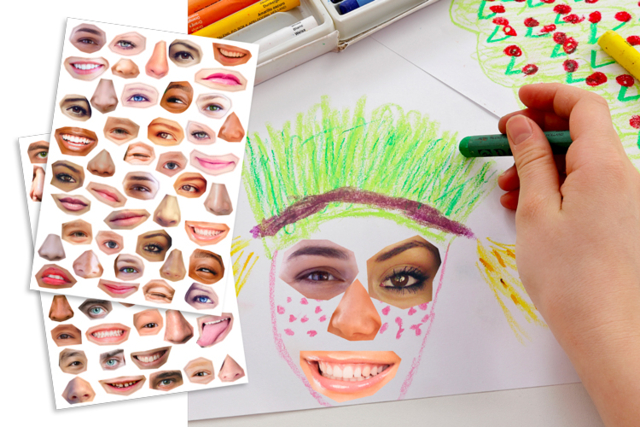 Gomets caras realistas y divertidas - Gommettes yeux, visages et smileys pour des créations pleines d’expression - 10doigts.fr