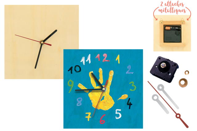 Square Wooden Clock - 6 - Craftable Clocks - 10doigts.com - Horloges à fabriquer - 10doigts.fr