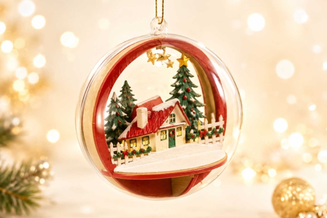 Set of 10 Transparent Christmas Balls – Wooden Village to Assemble and Decorate - Boules de Noël DIY - 10doigts.fr