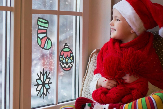 Stained Glass Paper Craft Kit, Christmas Theme - 4 Shapes - 1 - Christmas Window Decorations - 10doigts.com - Décors de fenêtres Noël - 10doigts.fr