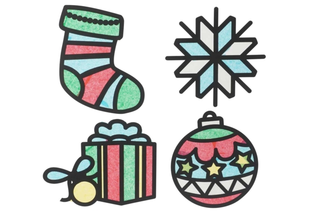 Stained Glass Paper Craft Kit, Christmas Theme - 4 Shapes - 3 - Christmas Window Decorations - 10doigts.com - Décors de fenêtres Noël - 10doigts.fr