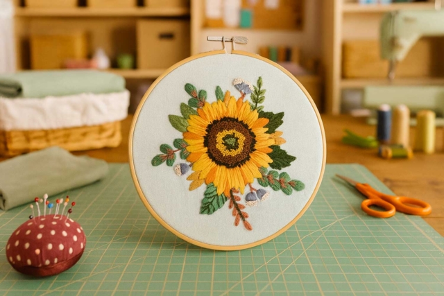 Kit de bordado todo incluido: Girasol - Kits Mercerie - 10doigts.fr