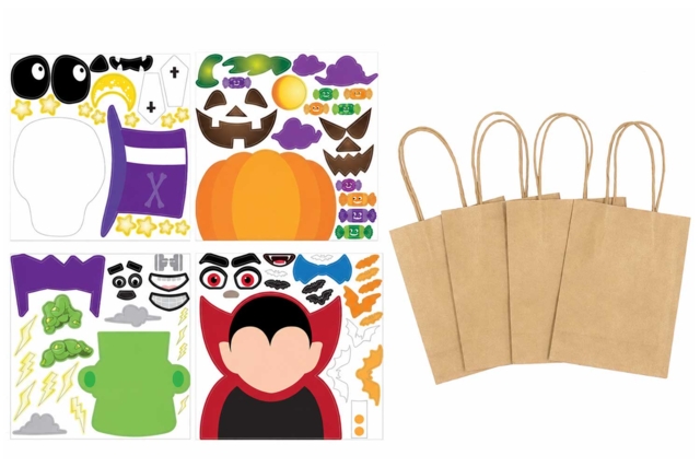 Kit créatif Halloween : 4 sacs kraft naturel + gommettes - Sacs à bonbons Halloween - 10doigts.fr