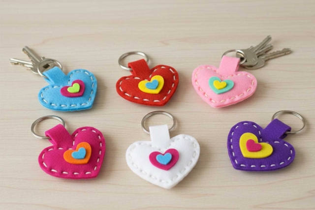 Felt Heart Keychain Kit - 6 Pieces - 1 - Sewing Kits - 10doigts.com - Kits Mercerie - 10doigts.fr